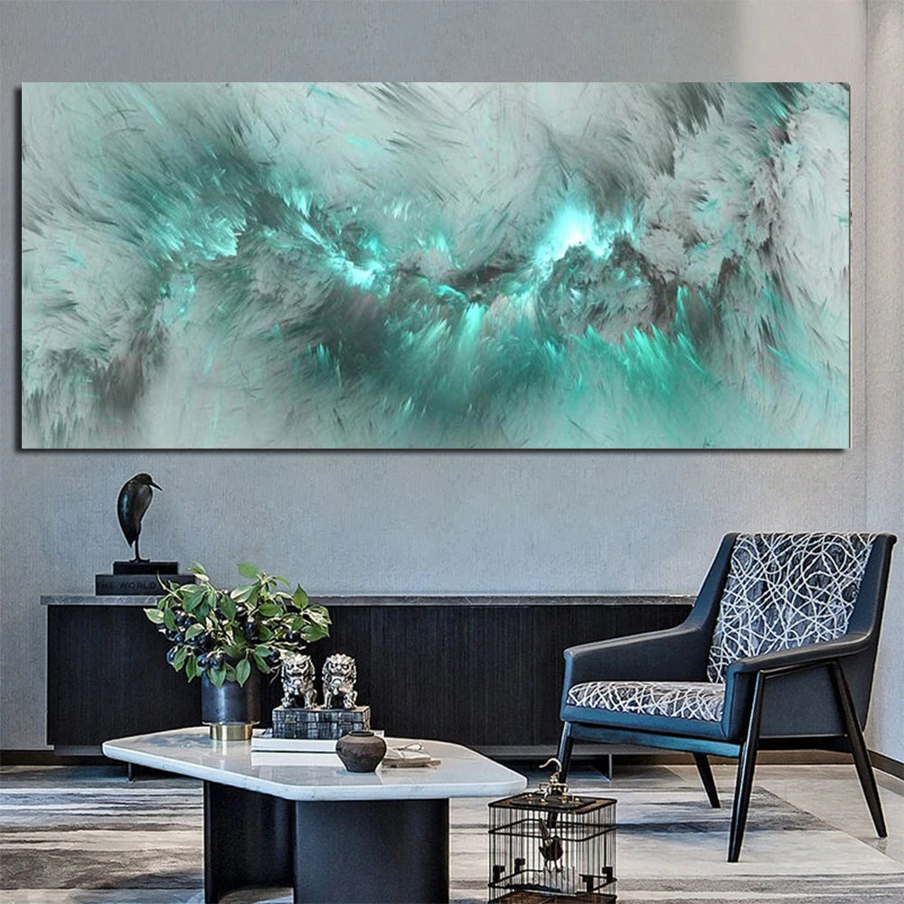 Pintura al óleo de arte abstracto de nube amarilla y gris, carteles e impresion