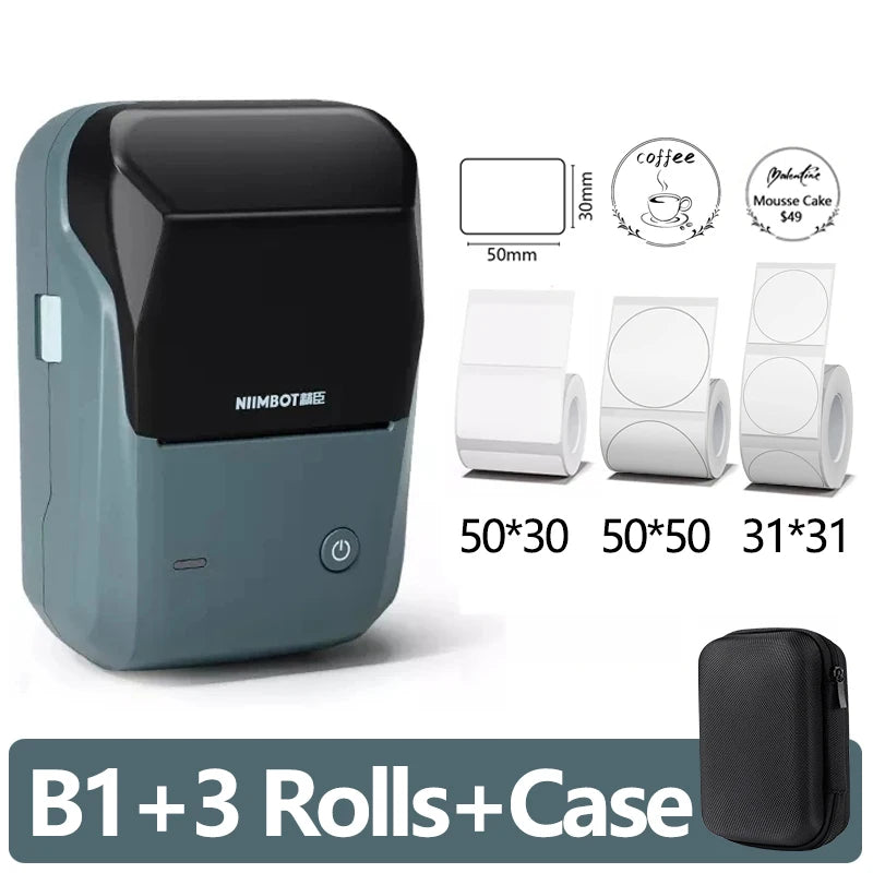 Niimbot-Mini impresora térmica de etiquetas B1, máquina de impresión autoadhesiva portátil para Pegatinas, rollos de etiquetas redondas, UV, Bluetooth