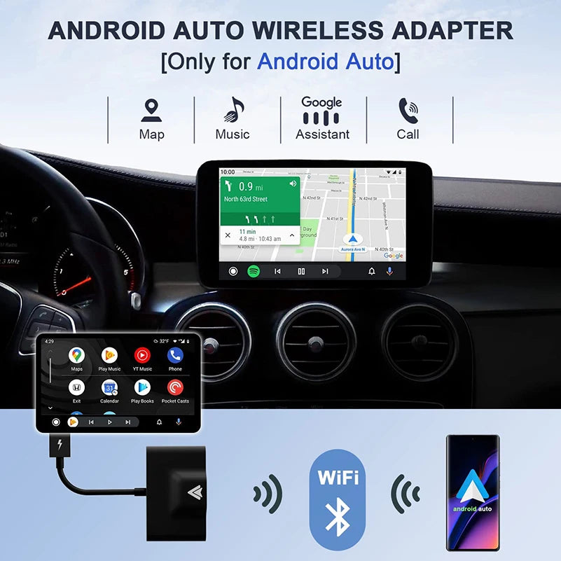 Adaptador inalámbrico para coche y teléfono Android, Dongle automático para c
