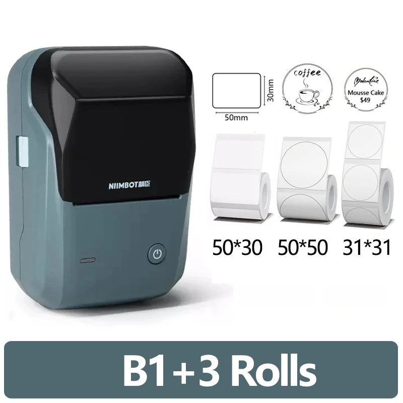 Niimbot-Mini impresora térmica de etiquetas B1, máquina de impresión autoadhesiva portátil para Pegatinas, rollos de etiquetas redondas, UV, Bluetooth