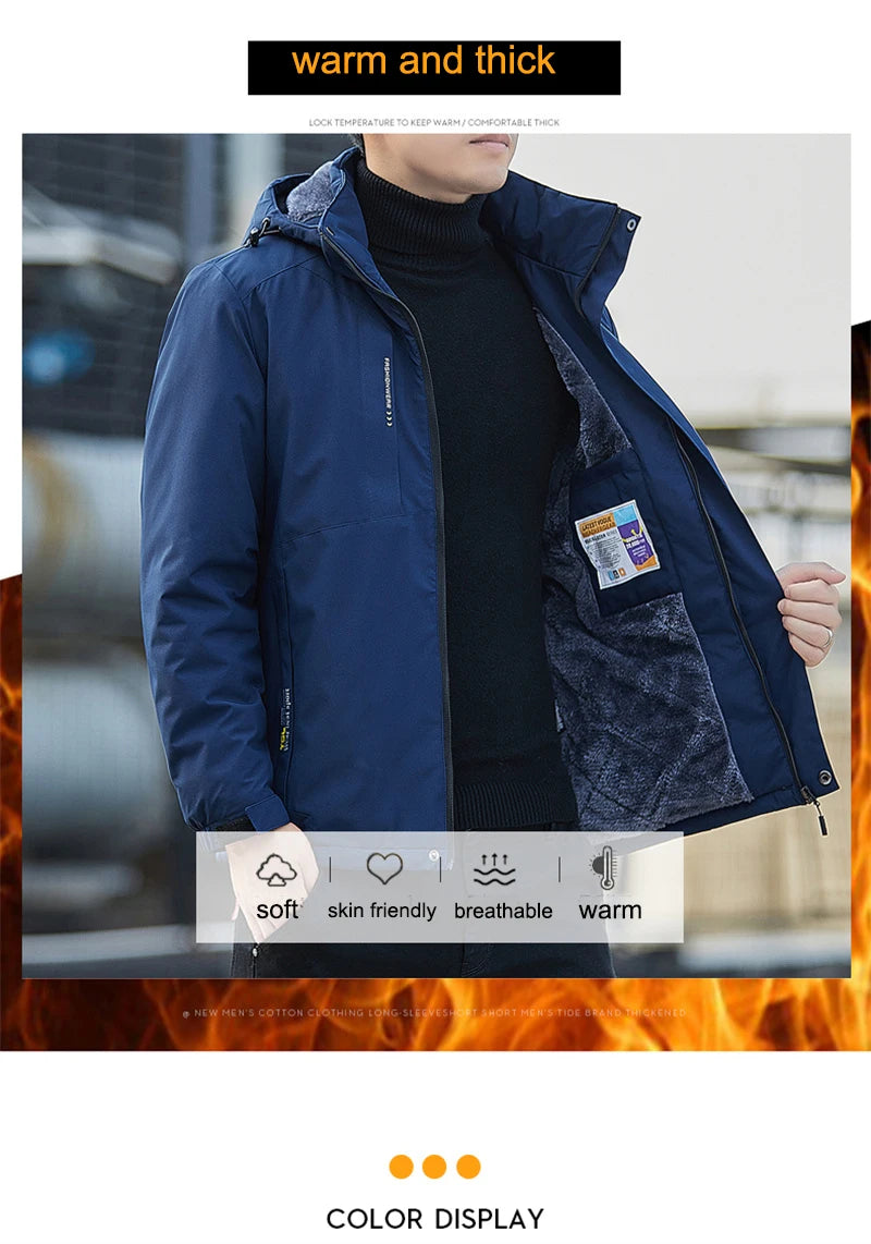 Chaqueta impermeable de felpa para Hombre, abrigo informal de algodón a prueba