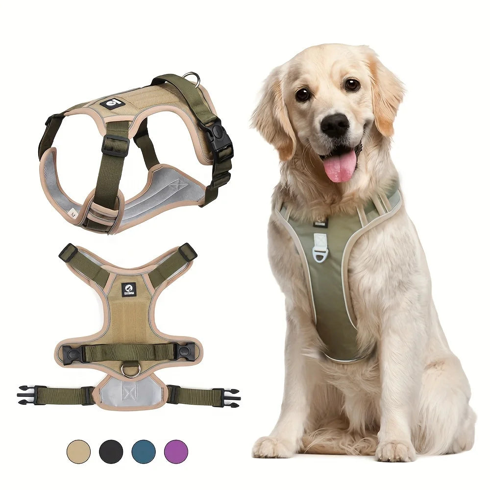 Arnés antiestrangulamiento para perro, pecho con tira reflectante, cómodo, duradero, mango ajustable para perros pequeños, medianos y grandes