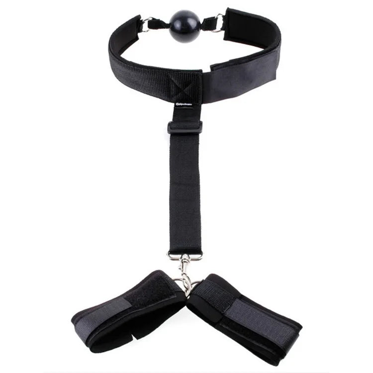 Bdsm-Juego de Bondage para adultos, esposas, cuello, muñeca, boca, mordaza, cor