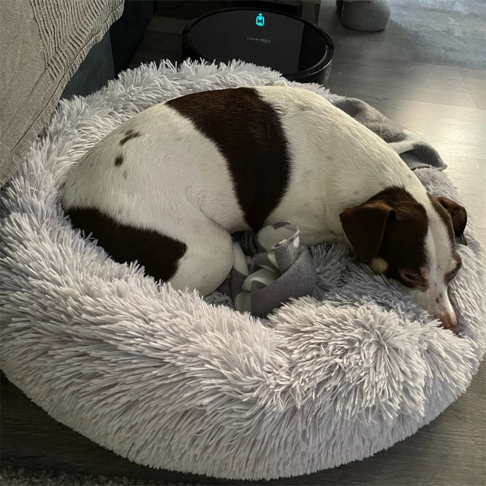 Super Soft Round Pet Bed Long Plush Dog House for Medium Dogs