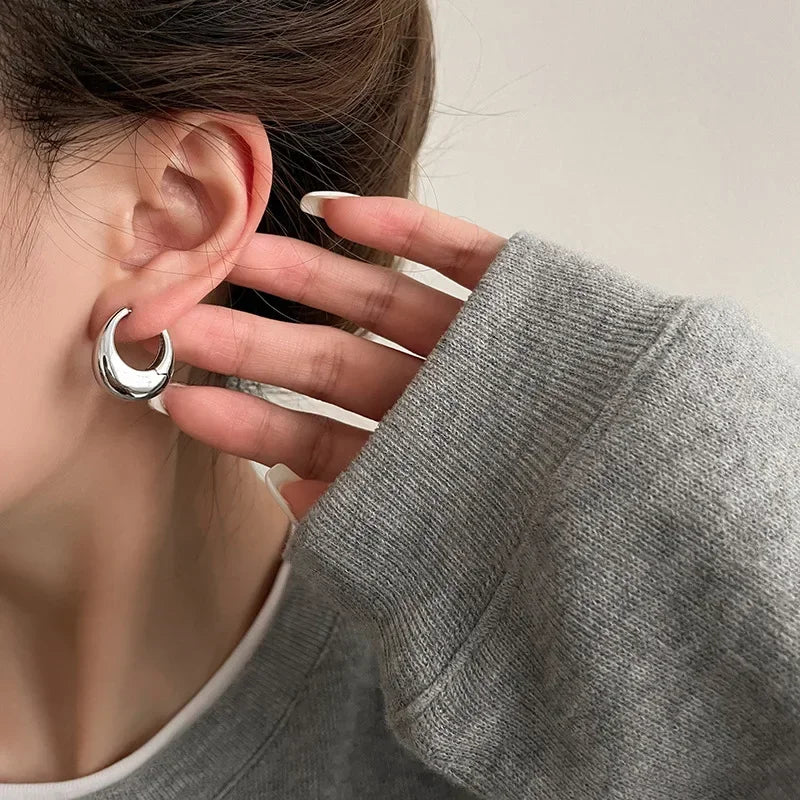 Pendientes de aro góticos para mujer, Piercing ancho Simple, Color dorado y pla
