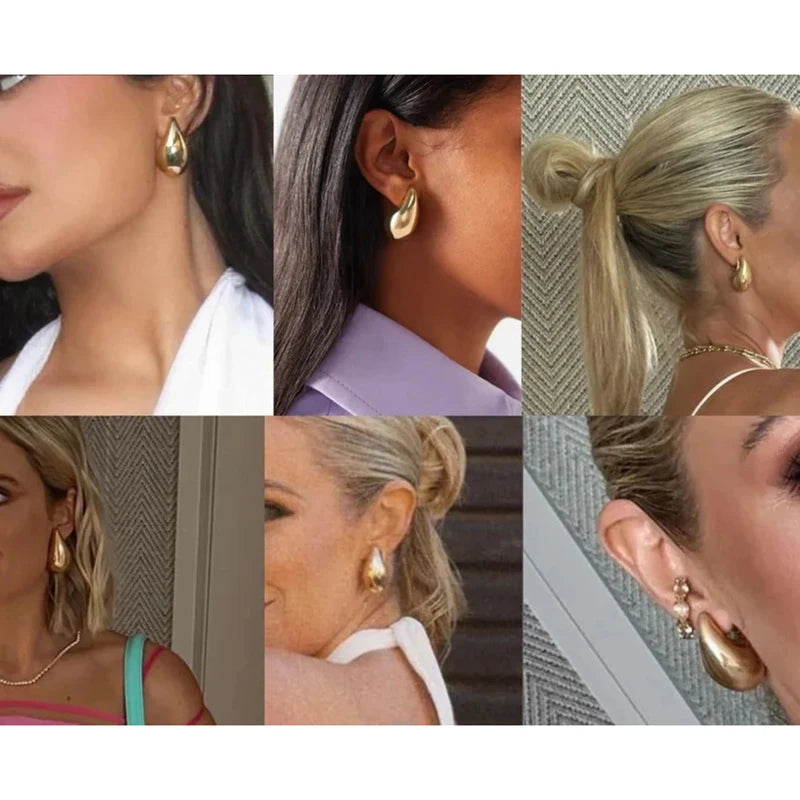Bilandi Chunky Dome Drop Earrings for Women Lightweight Hoops Jewelry