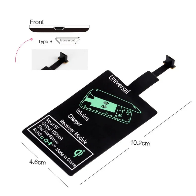 Receptor de cargador inalámbrico, adaptador de carga rápida tipo C, Micro USB, para iPhone, Samsung, Huawei, Xiaomi, Ios y Android