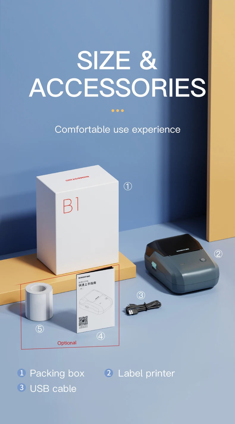 Niimbot-Mini impresora térmica de etiquetas B1, máquina de impresión autoadhesiva portátil para Pegatinas, rollos de etiquetas redondas, UV, Bluetooth