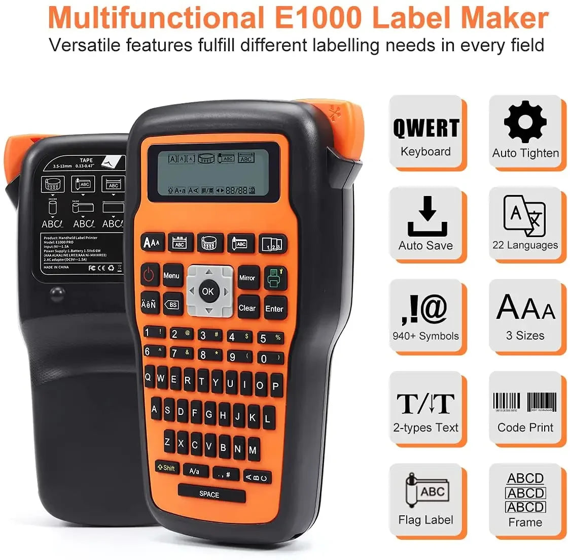 Impresora Industrial E1000 PRO TZ231, fabricante de etiquetas, cinta QWERTY, teclado, símbolos, funciona con tubos termorretráctiles