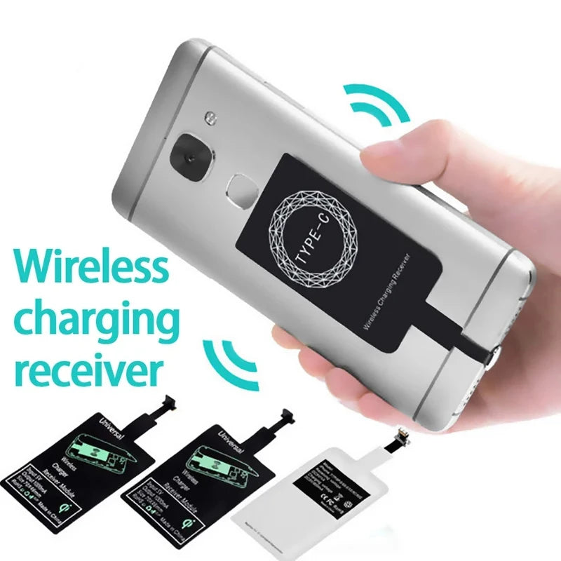 Receptor de cargador inalámbrico, adaptador de carga rápida tipo C, Micro USB, para iPhone, Samsung, Huawei, Xiaomi, Ios y Android