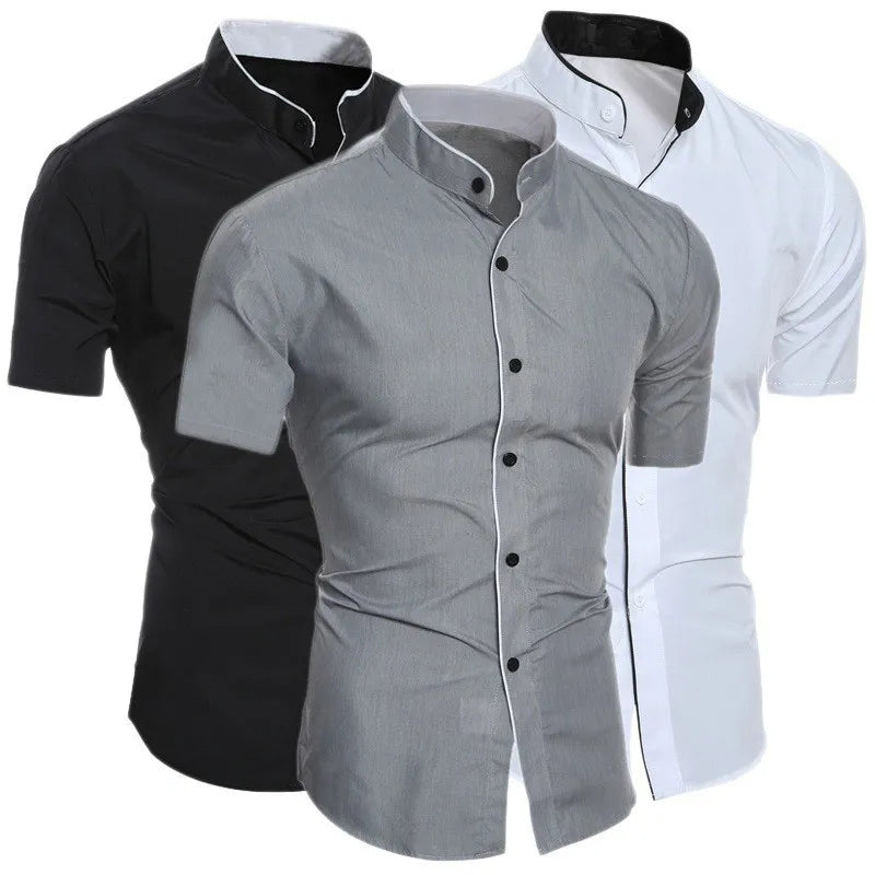 Camisa de manga corta para hombre, camisa informal de color sólido, nueva
