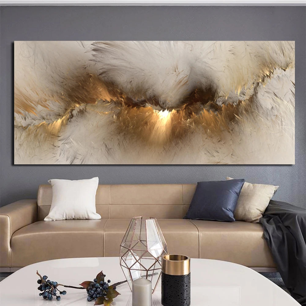 Pintura al óleo de arte abstracto de nube amarilla y gris, carteles e impresion