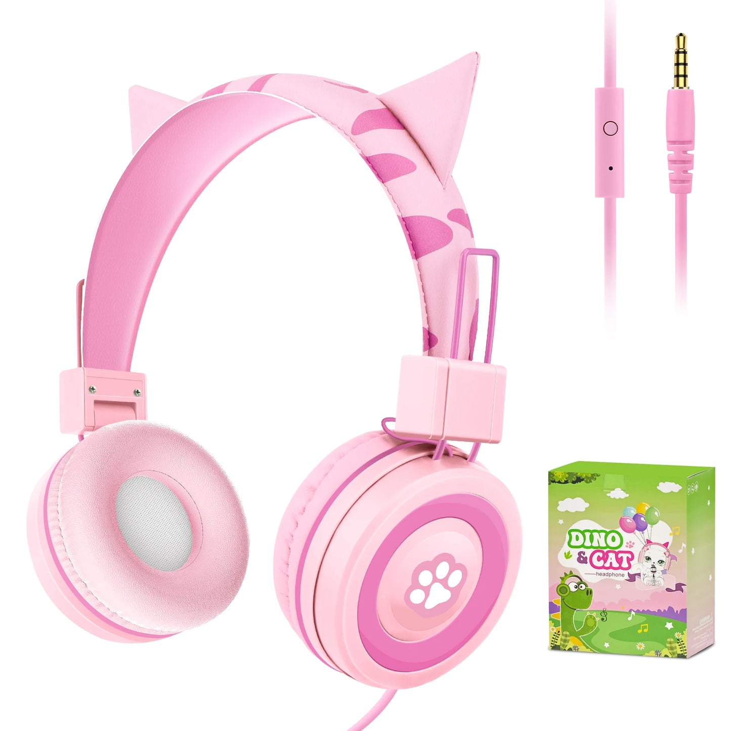 Auriculares de dinosaurio con cable para niños, auriculares con micrófono y bonitos límite de volumen de 85dB para iPad/Kindle/Fire Tablet