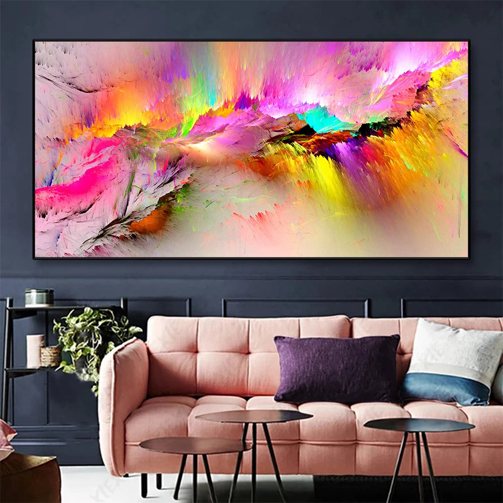 Pintura al óleo de arte abstracto de nube amarilla y gris, carteles e impresion