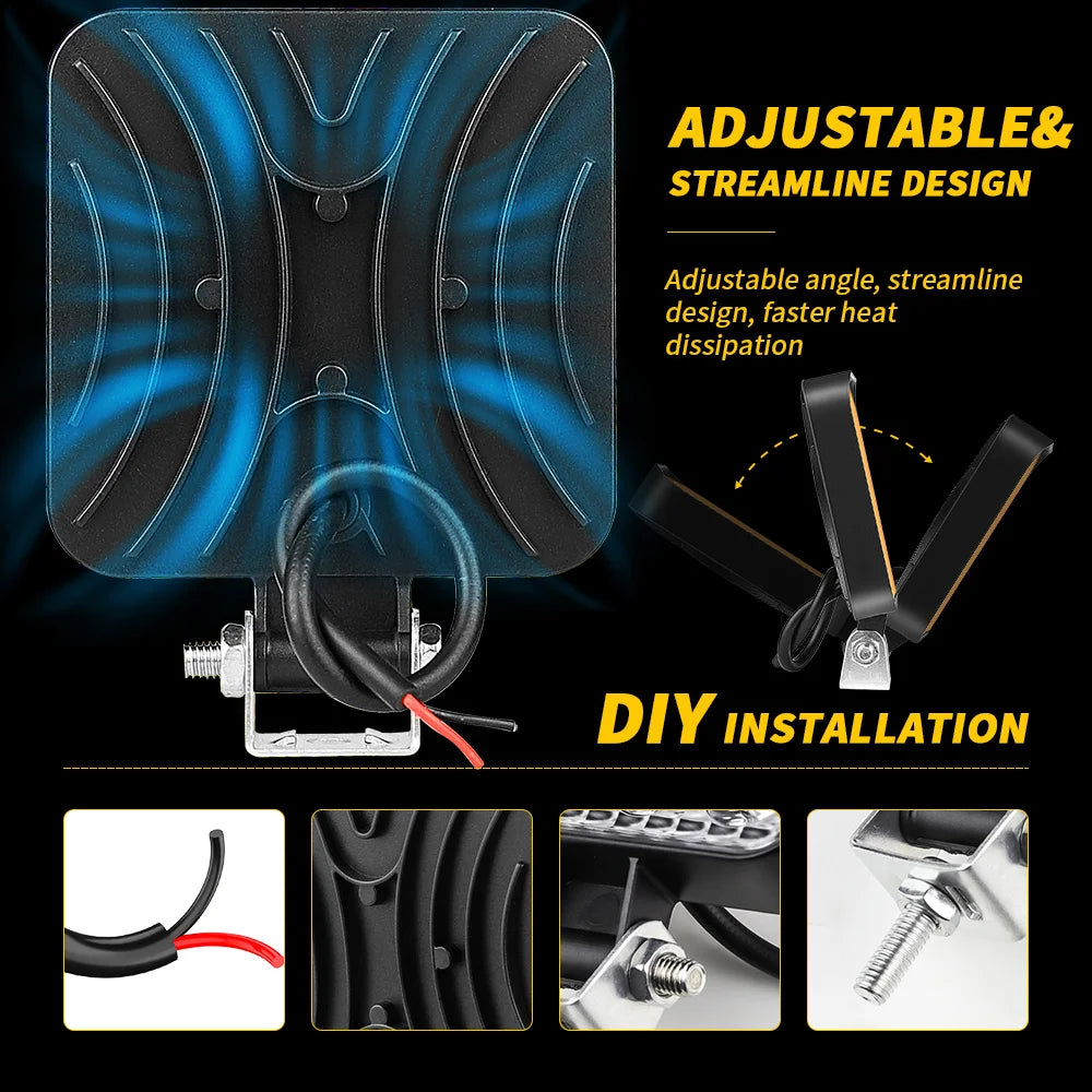 12V 24V Offroad LED Work Light 4x4 Spotlight For Jeep Truck