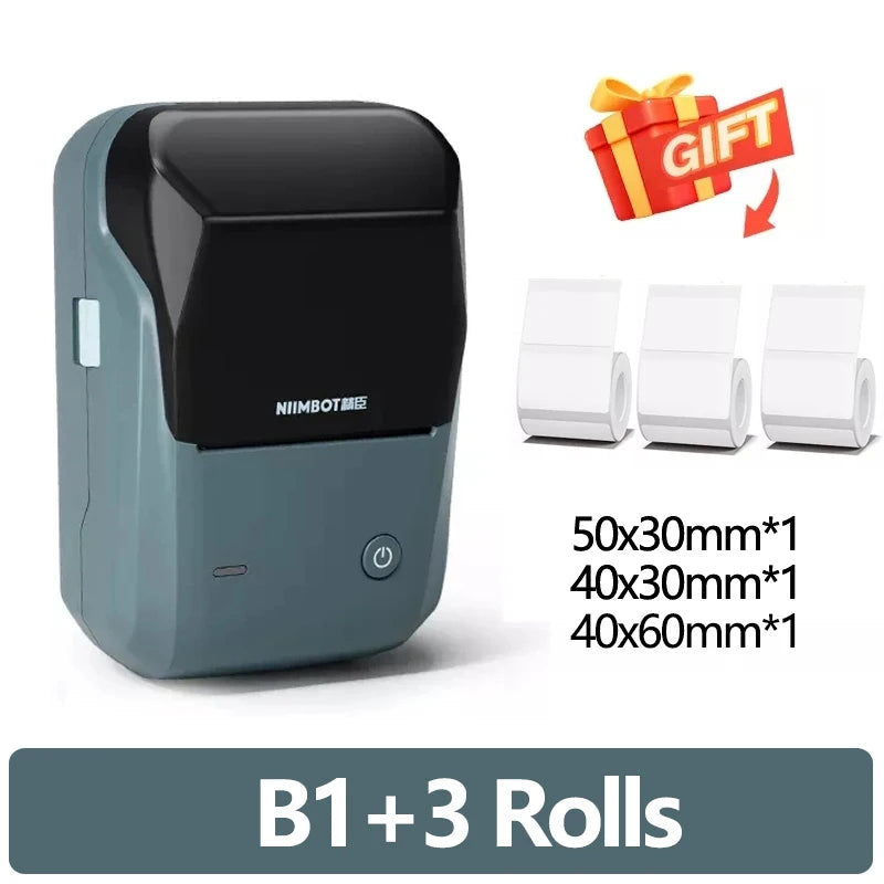 Niimbot-Mini impresora térmica de etiquetas B1, máquina de impresión autoadhesiva portátil para Pegatinas, rollos de etiquetas redondas, UV, Bluetooth