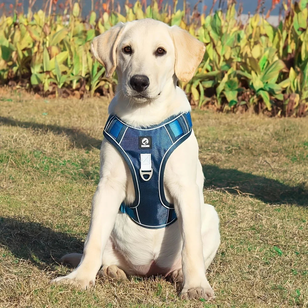 Arnés antiestrangulamiento para perro, pecho con tira reflectante, cómodo, duradero, mango ajustable para perros pequeños, medianos y grandes