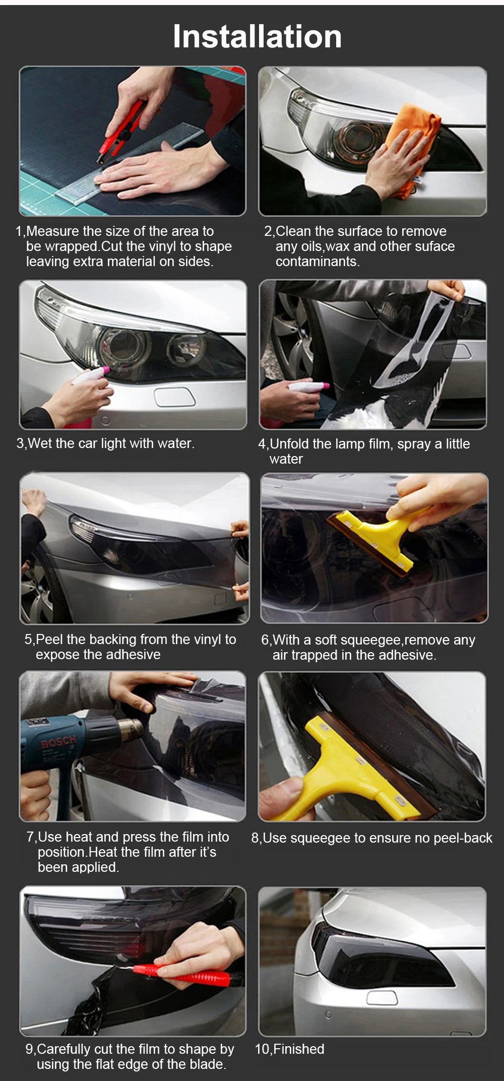 30x200cm/150cm Matte Smoke Car Light Tail Light Vinyl Tint Sticker