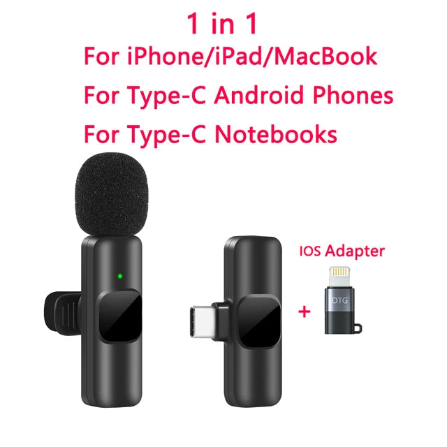 Micrófono Lavalier inalámbrico portátil, minimicrófono de grabación de Audio y vídeo para iPhone, Android, transmisión en vivo, videojuegos, teléfono