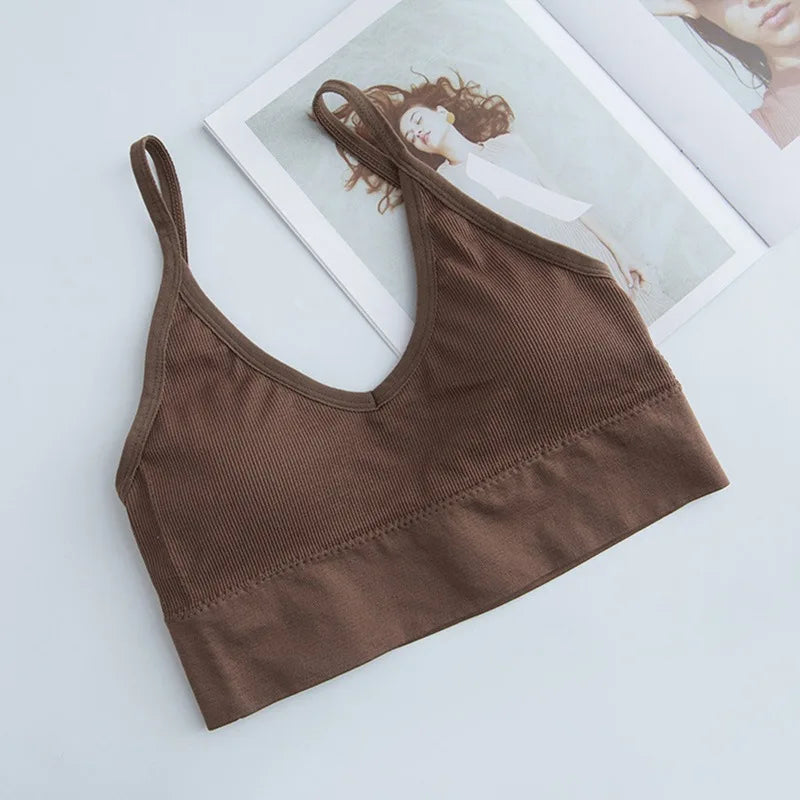 Sujetador Bandeau Sexy Crop Top delgado con tirantes finos sin costuras, Top de