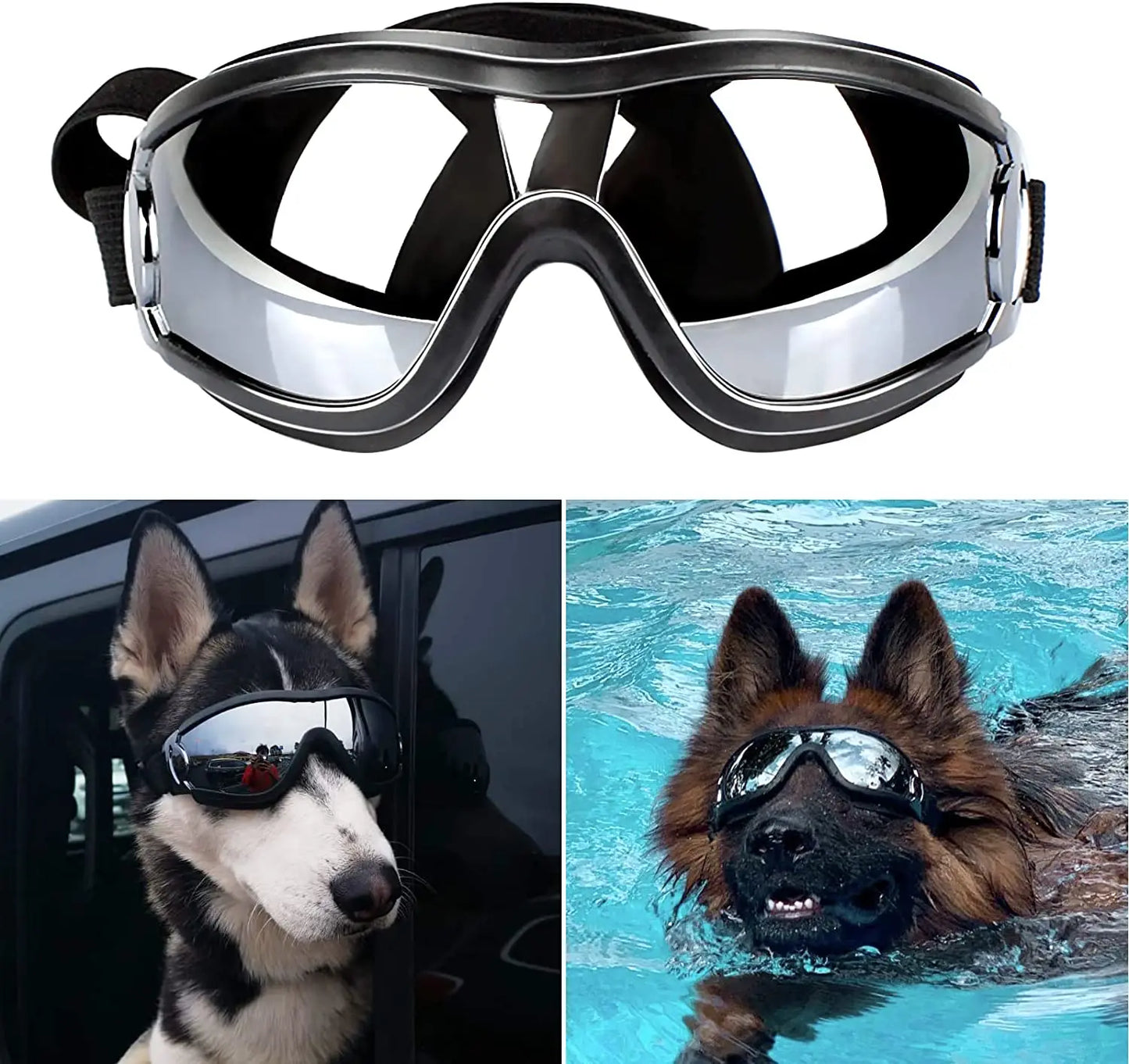 Dog Sunglasses, Adjustable Strap for Travel, Ski and Anti-Fog, Goggles