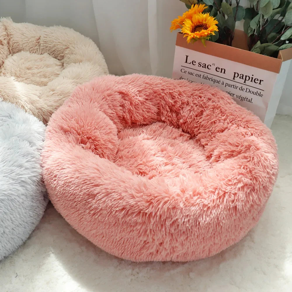 Super Soft Round Pet Bed Long Plush Dog House for Medium Dogs