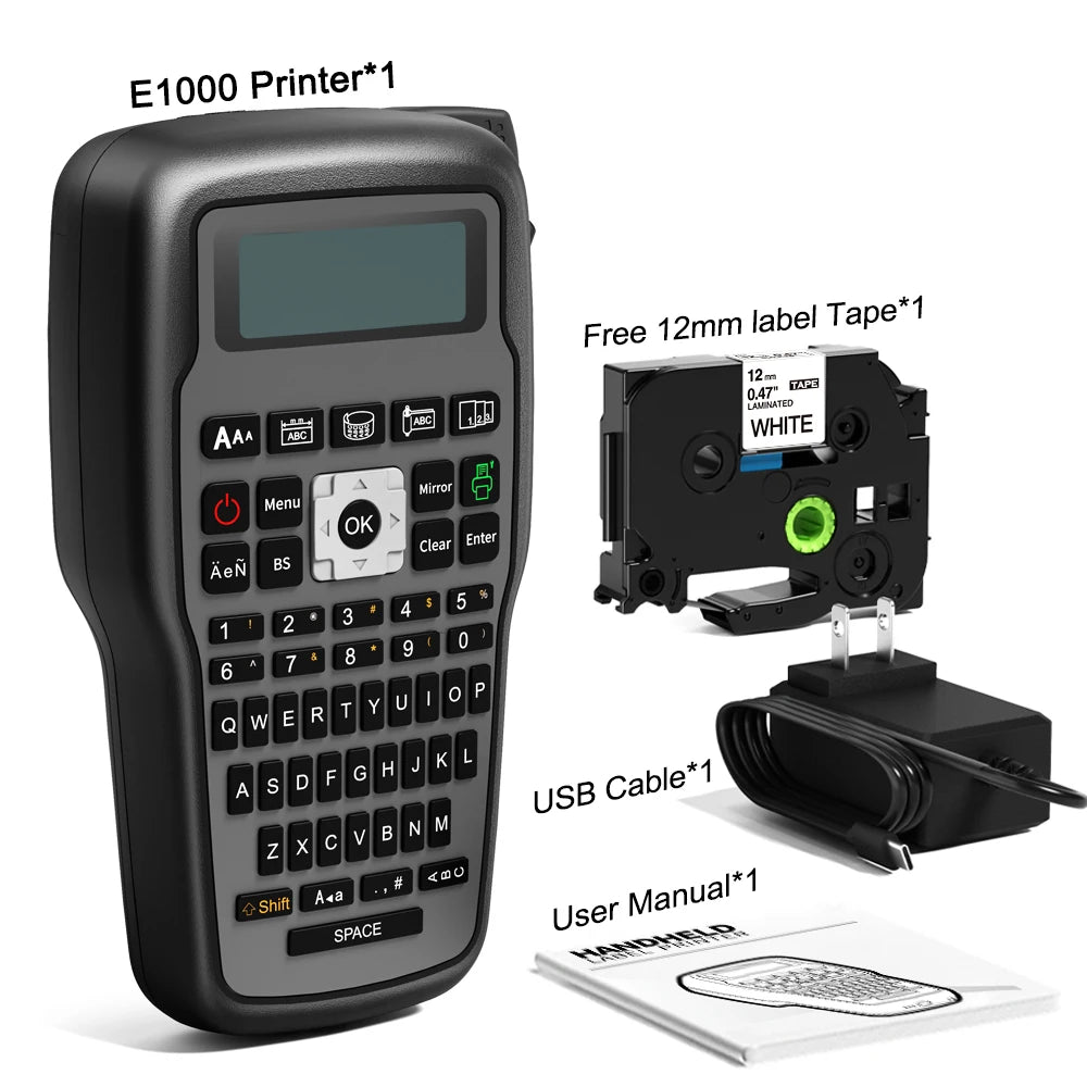Impresora Industrial E1000 PRO TZ231, fabricante de etiquetas, cinta QWERTY, teclado, símbolos, funciona con tubos termorretráctiles