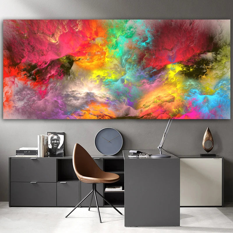 Pintura al óleo de arte abstracto de nube amarilla y gris, carteles e impresion