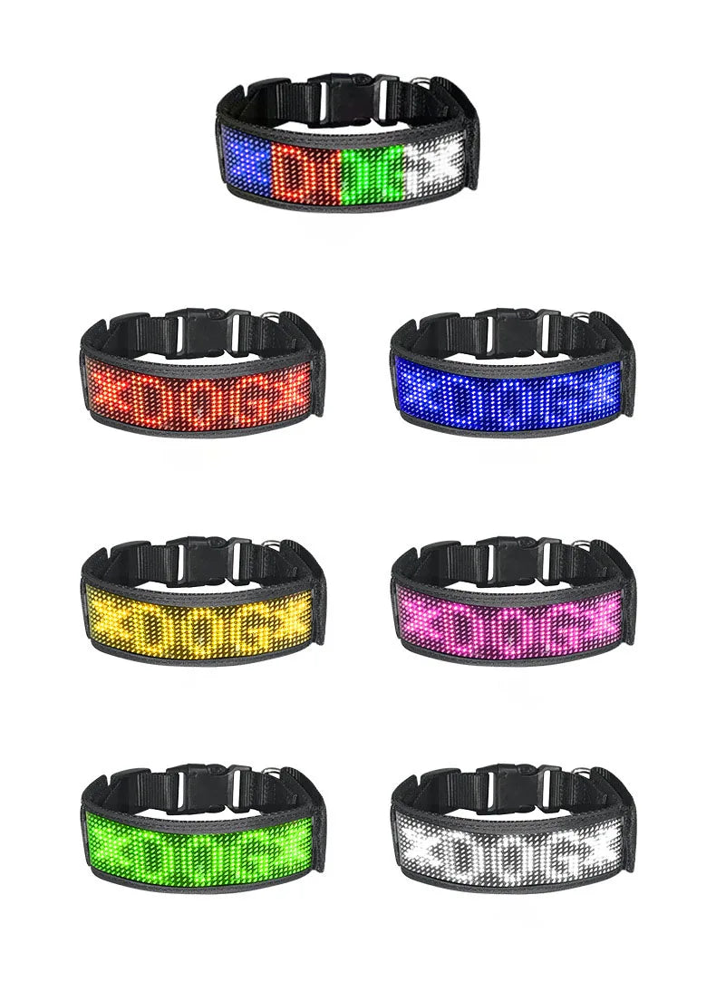 Collar antipérdida para mascotas Pantalla LED Bluetooth Tamaño ajustable Noche Luminosa USB
