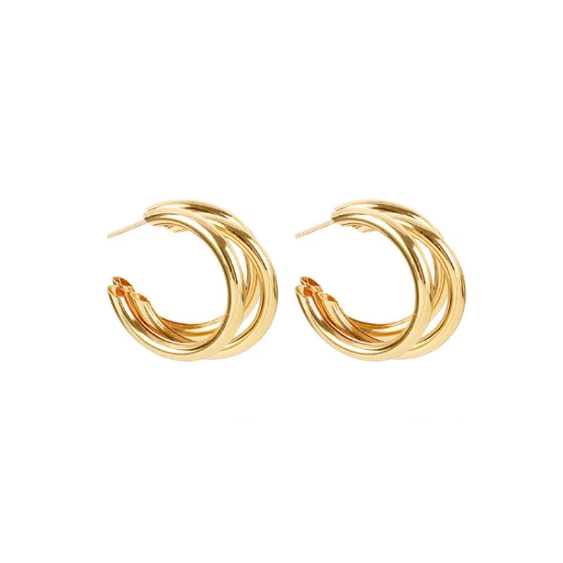 Pendientes de aro coreanos de Color dorado para mujer, aretes de Metal elegantes