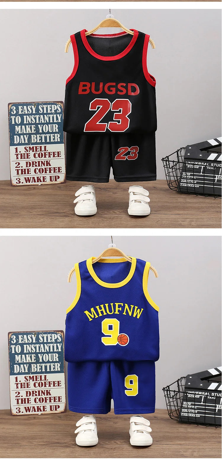 Conjuntos de camisetas de baloncesto sin mangas para niños, pantalones cortos p