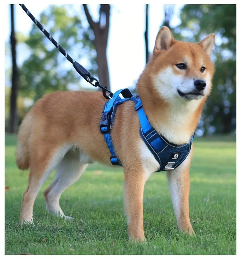 Arnés antiestrangulamiento para perro, pecho con tira reflectante, cómodo, duradero, mango ajustable para perros pequeños, medianos y grandes