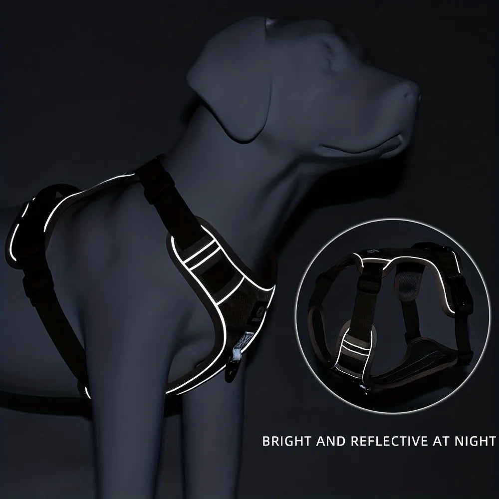 Arnés antiestrangulamiento para perro, pecho con tira reflectante, cómodo, duradero, mango ajustable para perros pequeños, medianos y grandes