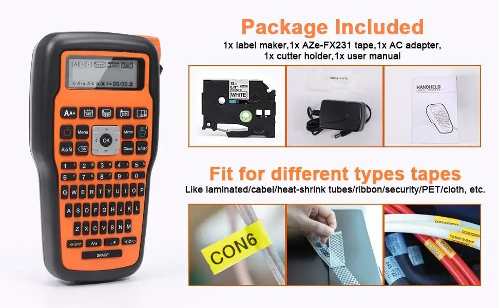 Impresora Industrial E1000 PRO TZ231, fabricante de etiquetas, cinta QWERTY, teclado, símbolos, funciona con tubos termorretráctiles