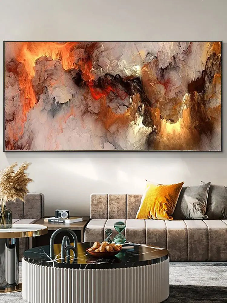 Pintura al óleo de arte abstracto de nube amarilla y gris, carteles e impresion