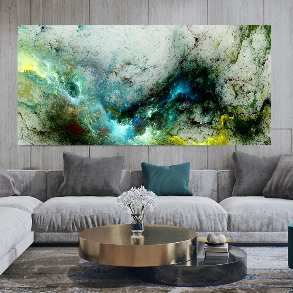 Pintura al óleo de arte abstracto de nube amarilla y gris, carteles e impresion