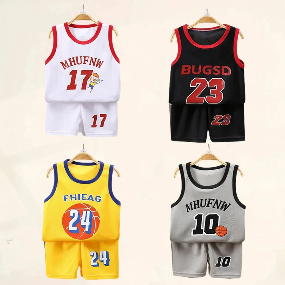 Conjuntos de camisetas de baloncesto sin mangas para niños, pantalones cortos p