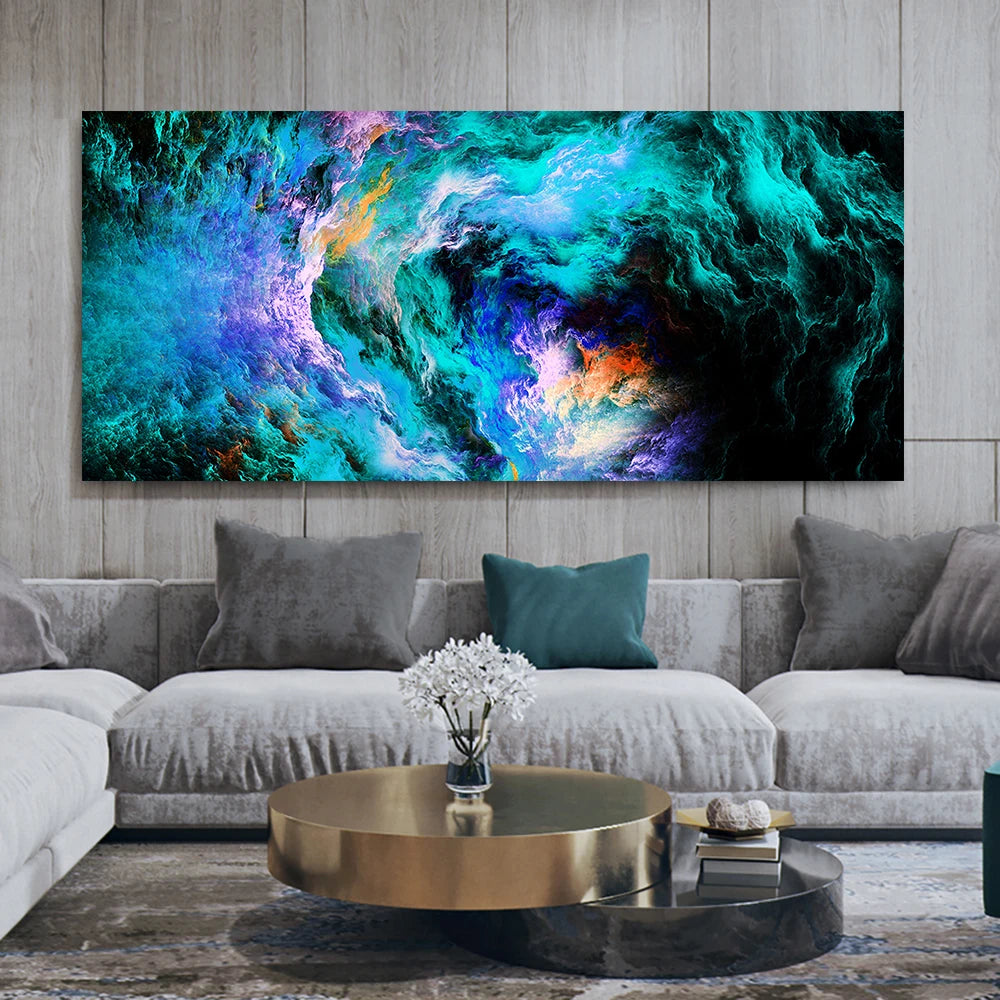 Pintura al óleo de arte abstracto de nube amarilla y gris, carteles e impresion