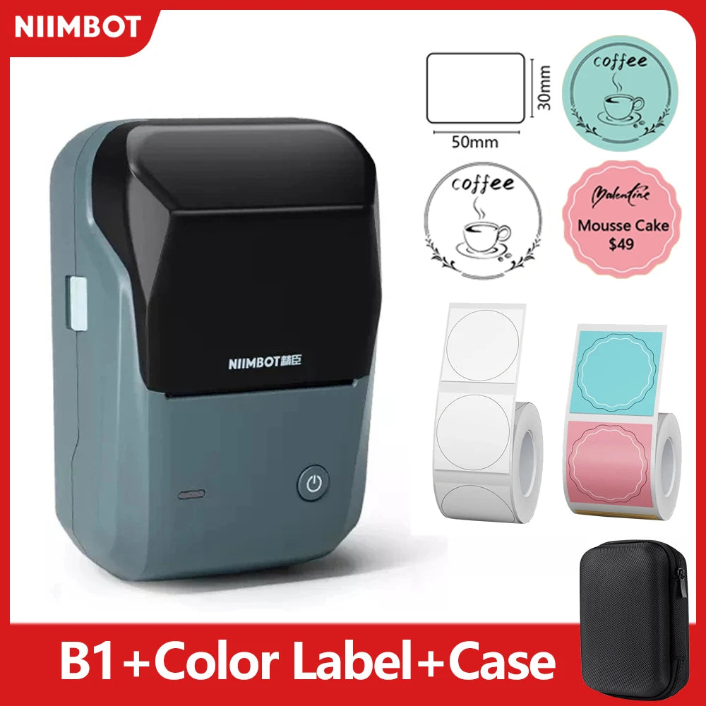 Niimbot-Mini impresora térmica de etiquetas B1, máquina de impresión autoadhesiva portátil para Pegatinas, rollos de etiquetas redondas, UV, Bluetooth