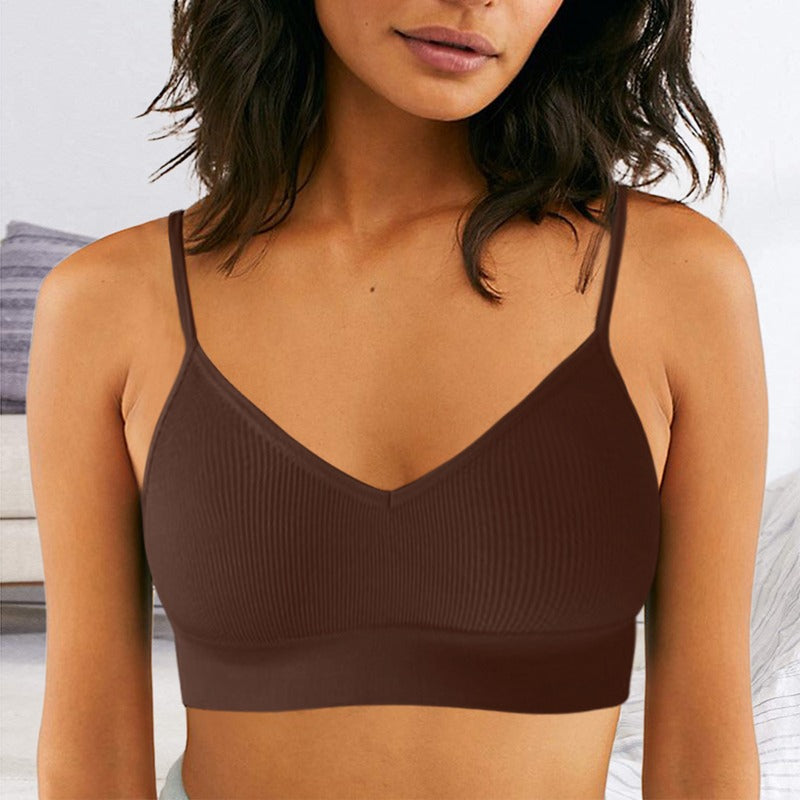 Sujetador Bandeau Sexy Crop Top delgado con tirantes finos sin costuras, Top de