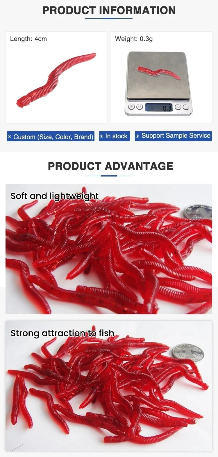 BURLE-Señuelos blandos rojos con olor a pescado realista, simulación de lombriz de tierra, gusanos rojos, señuelos de pesca artificiales