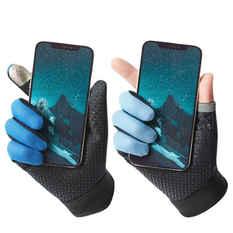 Guantes de pesca de verano para hombre y mujer, guantes de pesca transpirables con corte de dos dedos para pantalla táctil, antideslizantes, a prueba de sol, para ciclismo y Fitness