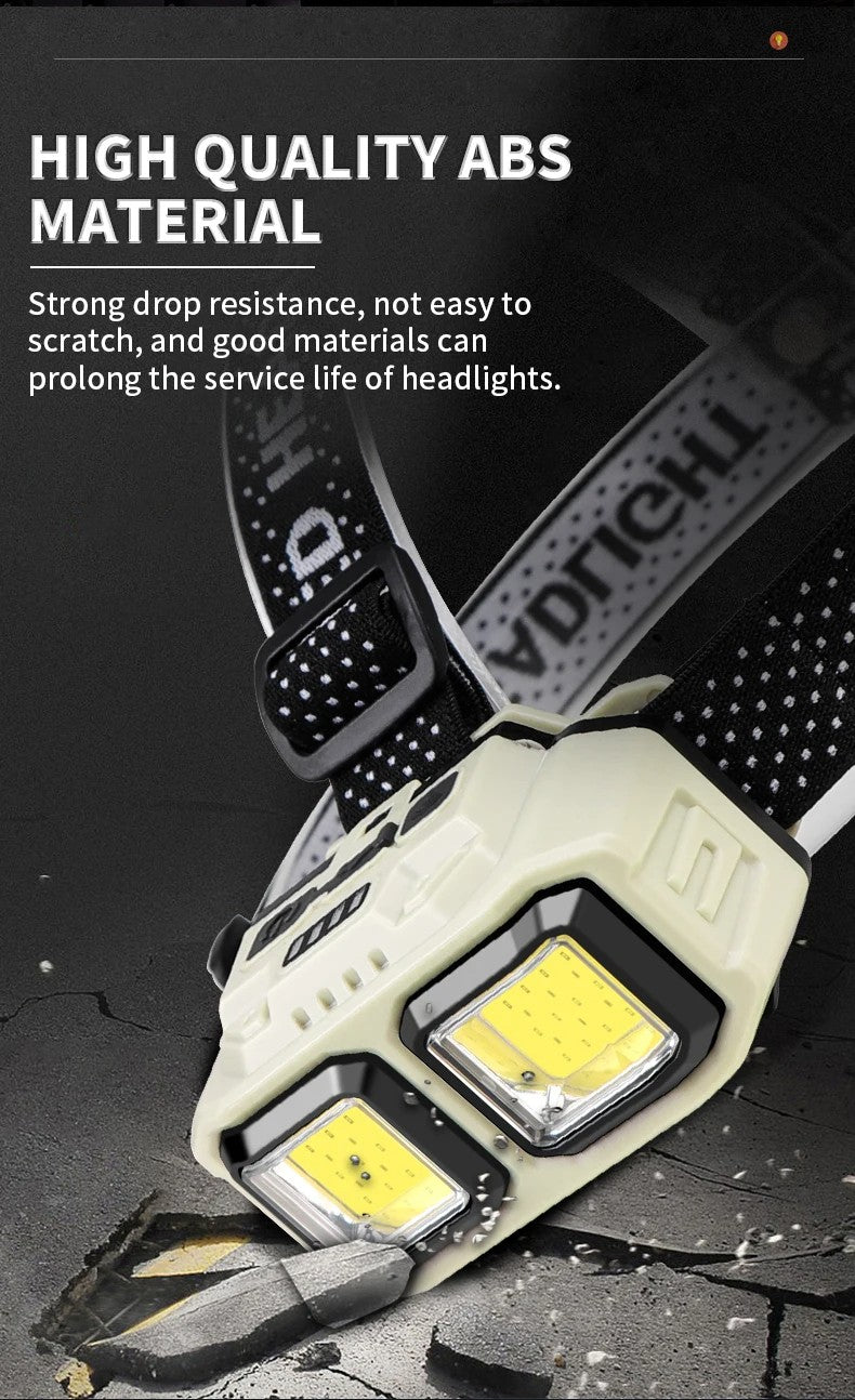 Linterna frontal potente COB, linterna recargable por USB, luz de cabeza impermeable para Camping, pesca, minería