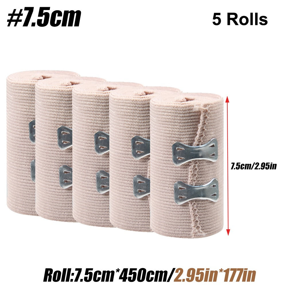 Vendaje de compresión elástico de 5 rollos con ganchos, cinta de soporte deportivo atlético para tobillo, muñeca, brazo, esguinces de piernas, medida de primeros auxilios