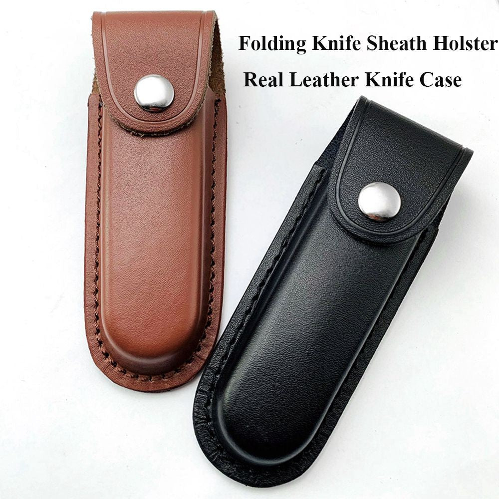 Funda para cuchillo plegable marrón, herramienta para linterna, cinturón, estuche protector, Funda de cuero, bolsillo, caza, campamento, equipo de transporte al aire libre