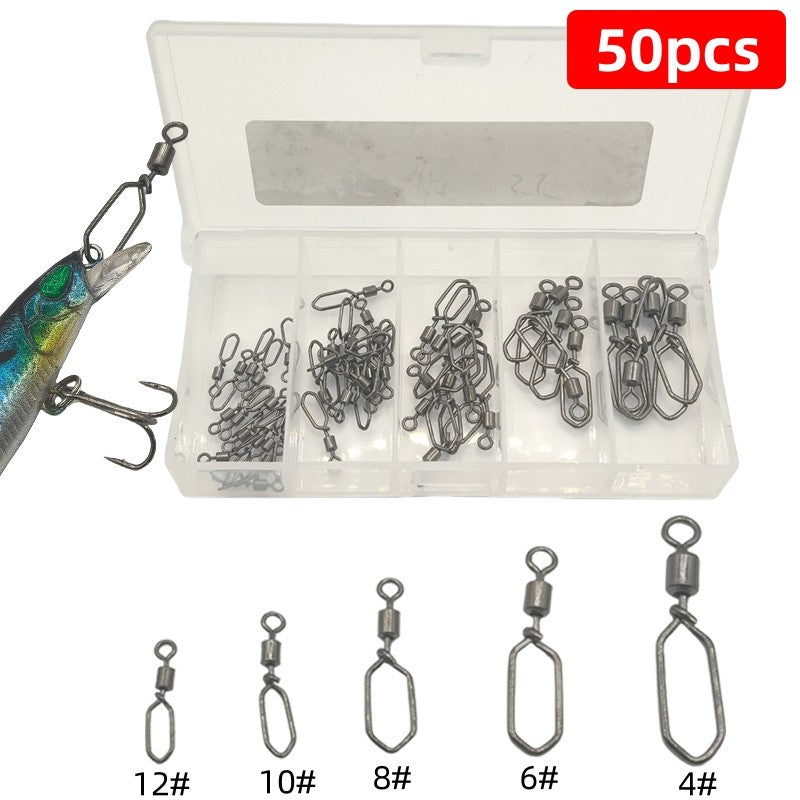50/200 piezas de conector de clavija cuadrada giratoria de acero inoxidable, anillo de 8 figuras, accesorios de pesca