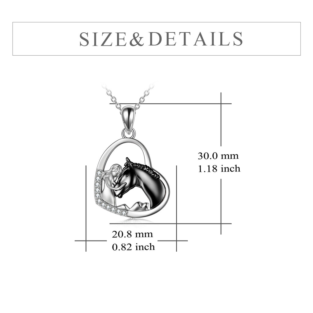 Collar con colgante de corazón de caballo de plata de ley para mujeres y niñas