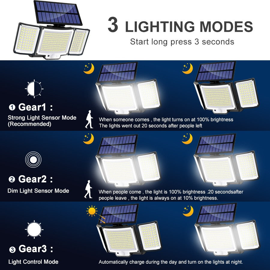 Luz Solar para exteriores, 328/348 LED, Sensor de movimiento superbrillante integrado, gran potencia, IP65, resistente al agua, 3 modos de trabajo, pared de jardín