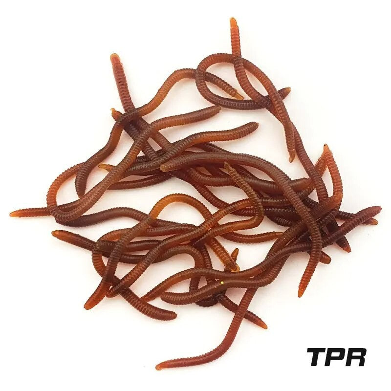 BURLE-Señuelos blandos rojos con olor a pescado realista, simulación de lombriz de tierra, gusanos rojos, señuelos de pesca artificiales