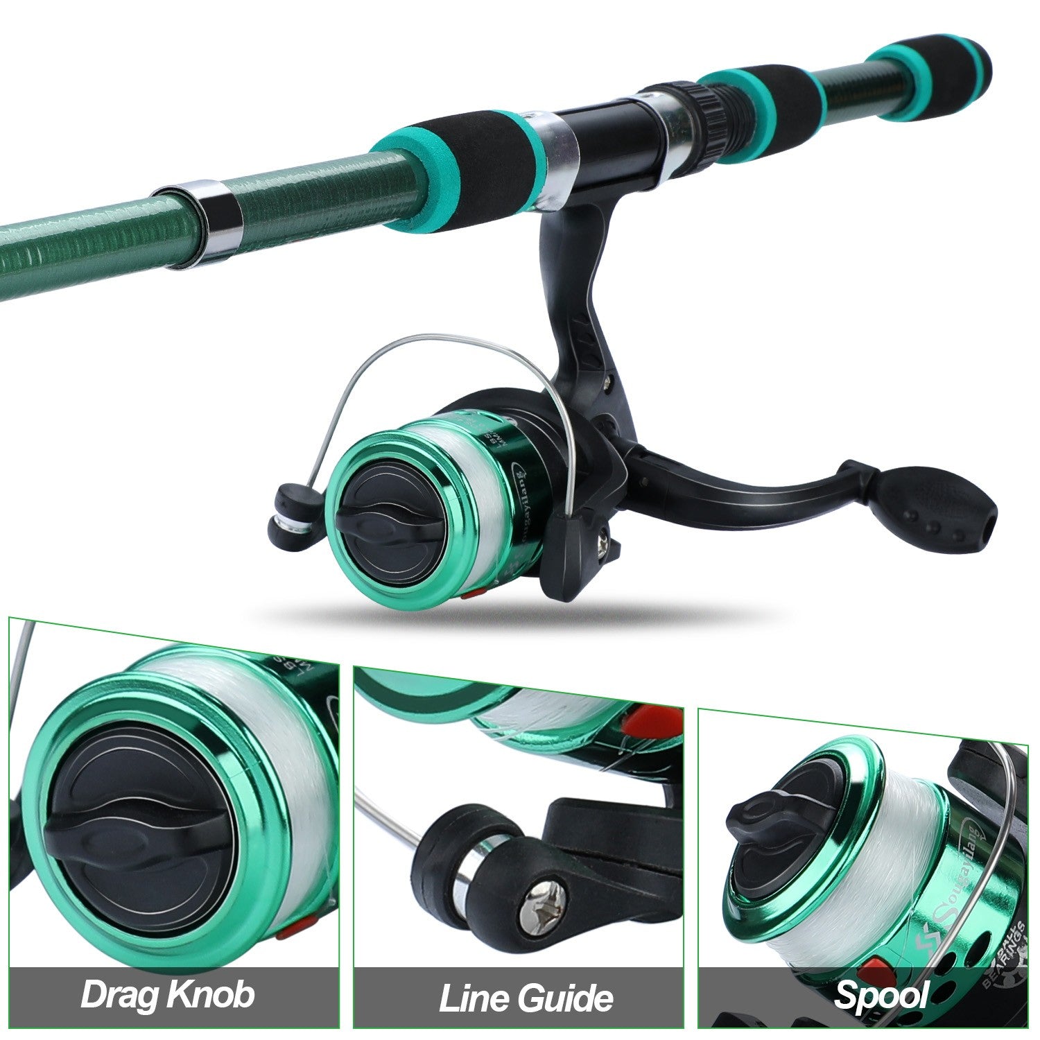 Sougayilang caña de pescar giratoria y carrete Combo1.8M caña telescópica con 5,2: 1 3BB carrete de pesca arrastre máximo 5kg Kit de pesca completo